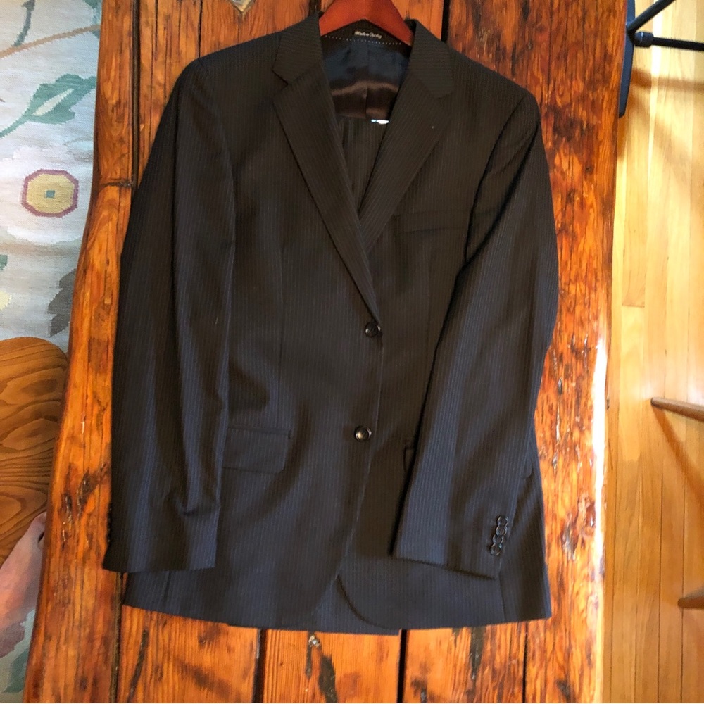 Men's H&M Slim Fit Wool Navy Pin Stripe Suit 40R Pants 34"W